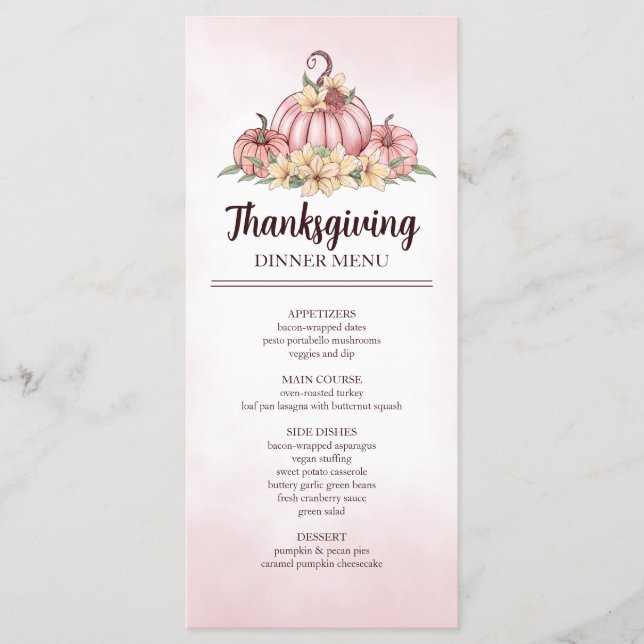 Pink Pumpkin  Floral Thanksgiving Menu (Front)