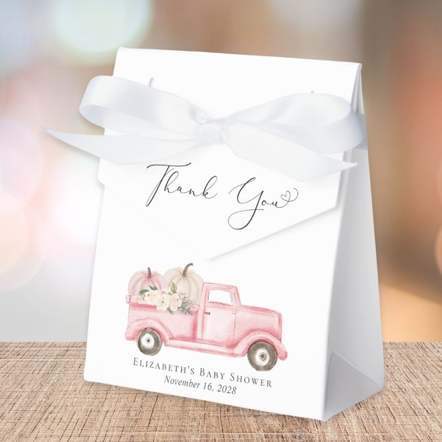 Pink Pumpkin Floral Truck Baby Shower Thank You Favour Box (Creator Uploaded)