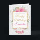 Pink Pumpkin Flowers Gold Foil Birthday Card<br><div class="desc">Watercolor Pink Flowers Gold Glitter and Foil design with floral white pattern background
Graphics by DigitalCurio on Etsy</div>