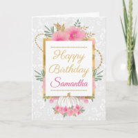 Pink Pumpkin Flowers Gold Foil Birthday