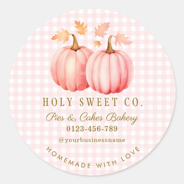 Pink Pumpkin Gingham Bakery  Classic Round Sticker (Front)