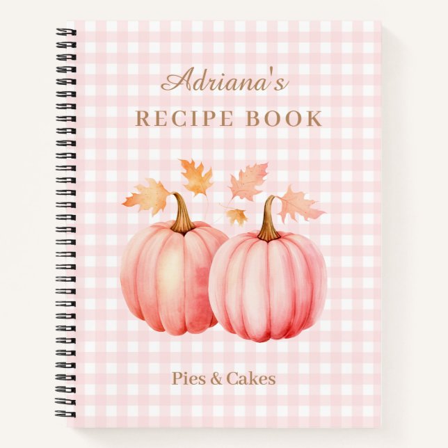 Pink Pumpkin Gingham Bakery Recipe Notebook (Front)
