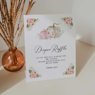 Pink Pumpkin Girl Baby Shower Diaper Raffle Sign