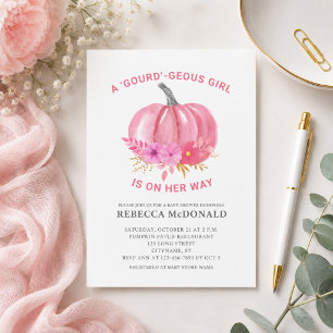 Pink Pumpkin Girl Baby Shower Invitation Postcard