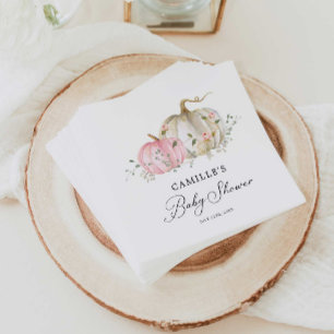 Pink Pumpkin Girl Baby Shower Paper Napkin