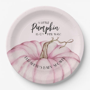 Pink Pumpkin Girl Baby Shower Paper Plate