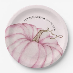 Pink Pumpkin Girl Baby Shower Paper Plate