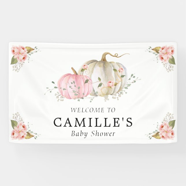 Pink Pumpkin Girl Baby Shower Party Banner (Horizontal)