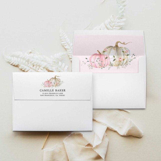 Pink Pumpkin Girl Baby Shower Personalised Envelope (Pink Pumpkin Baby Shower Envelopes)
