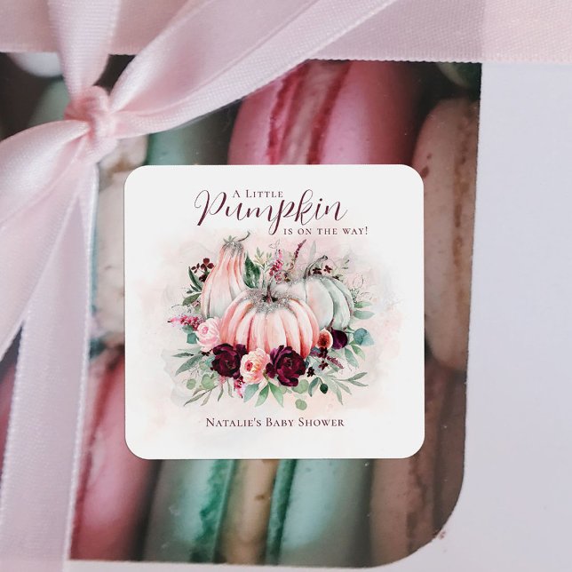 Pink Pumpkin Girl Baby Shower Square Sticker (Creator Uploaded)