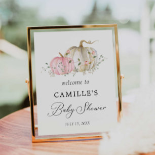 Pink Pumpkin Girl Baby Shower Welcome Poster Sign