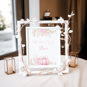 Pink Pumpkin Girl Floral Bow Baby Shower Bar Poster