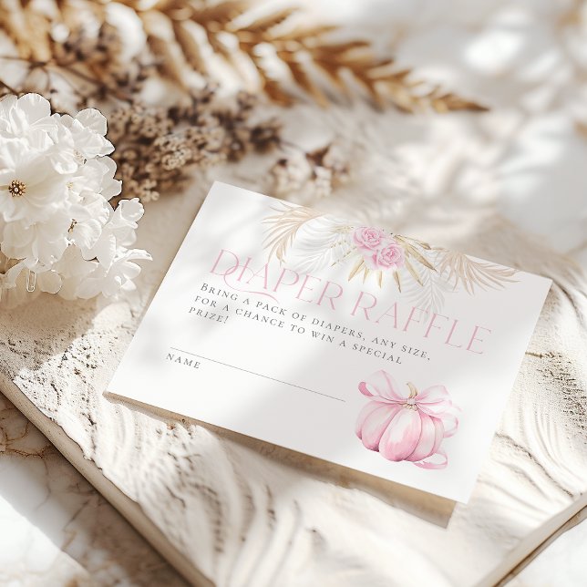 Pink Pumpkin Girl Floral Bow Baby Shower Diaper Enclosure Card (Creator Uploaded)
