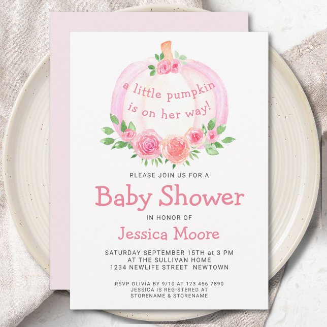 Pink Pumpkin Girl's Baby Shower Invitation (Creator Uploaded)