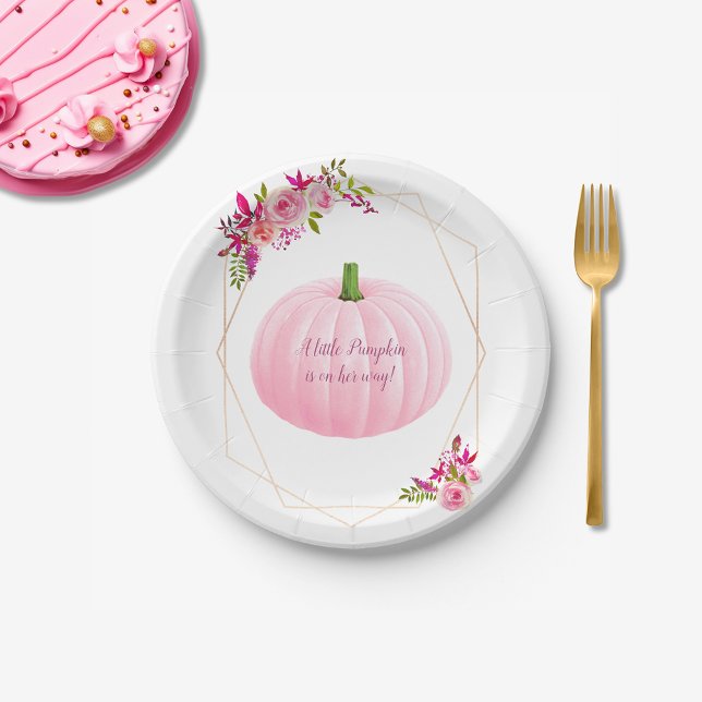 Pink Pumpkin Girly Baby Shower Paper Plate (Creator Uploaded)