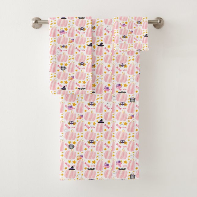 Pink Pumpkin Halloween  Bath Towel Set (Insitu)
