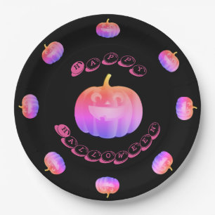 Pink Pumpkin Halloween Paper Plate