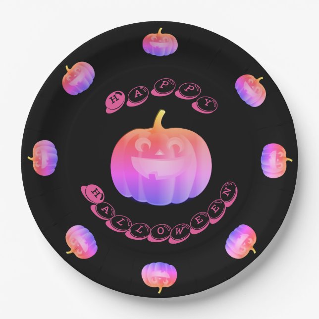 Pink Pumpkin Halloween Paper Plate (Front)