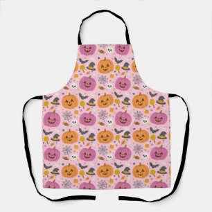 Pink Pumpkin Halloween Pattern Apron