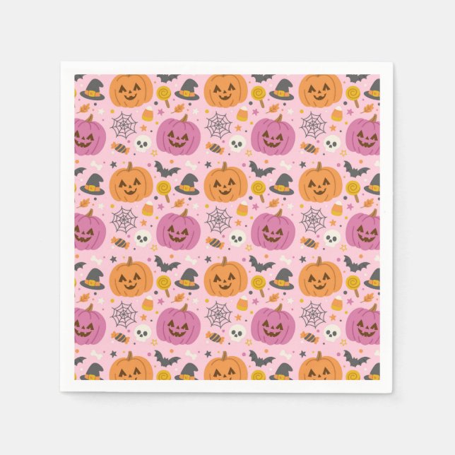 Pink Pumpkin Halloween Pattern Napkins (Front)