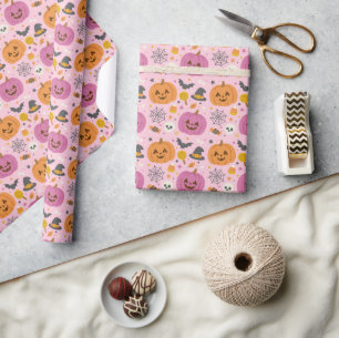 Pink Pumpkin Halloween Pattern Wrapping Paper Roll