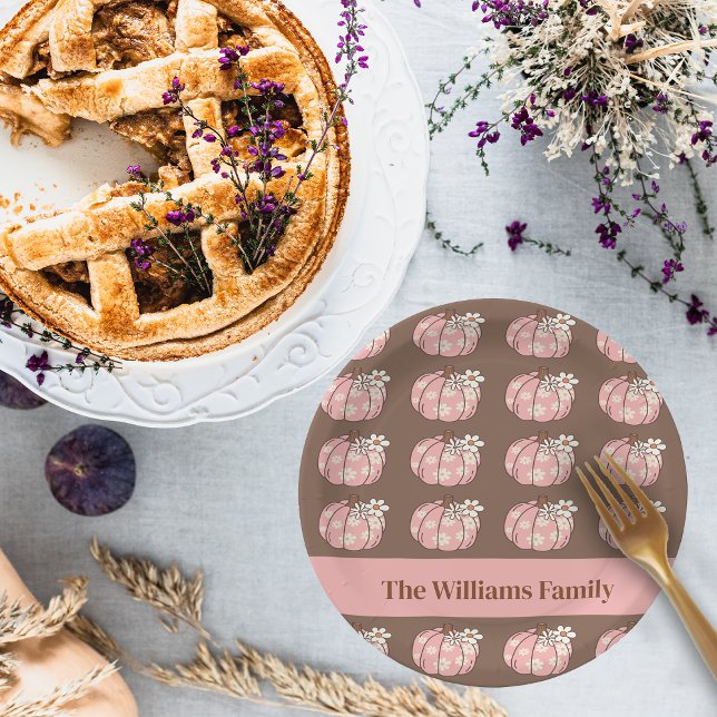 Pink Pumpkin Harvest Thanksgiving Dinner Paper Plate (Creator Uploaded)