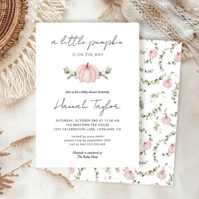 Pink Pumpkin Little Pumpkin on the Way Baby Shower Invitation (Creator Uploaded)