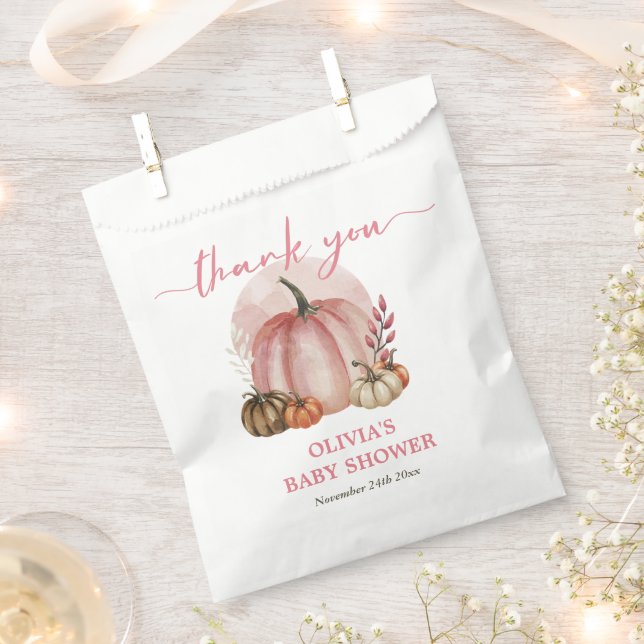 Pink Pumpkin On Her Way Fall Girl Baby Shower  Favour Bag (Clipped)