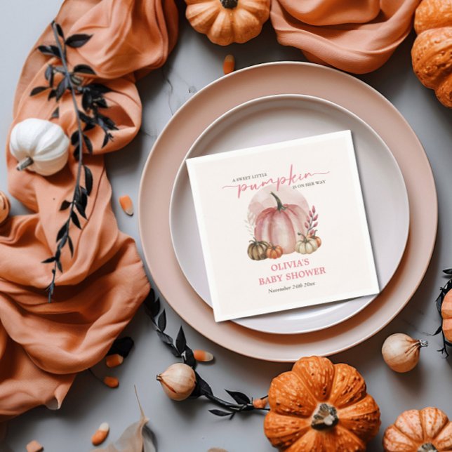 Pink Pumpkin On Her Way Girl Baby Shower Paper Napkin (Creator Uploaded)