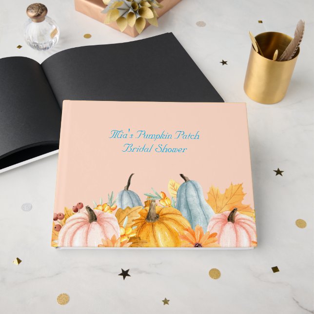 pink pumpkin patch bridal shower wedding guest book (Front Open)