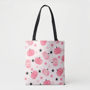 Pink Pumpkin Pattern With Stars Tote Bag