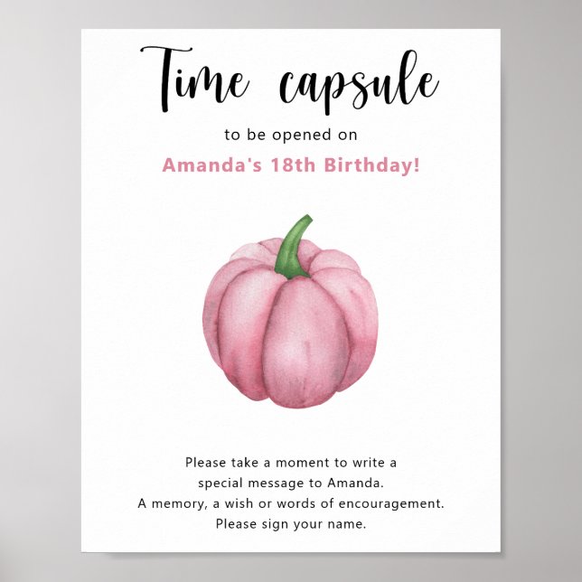 Pink Pumpkin Time Capsule 1st birthday Poster (Front)