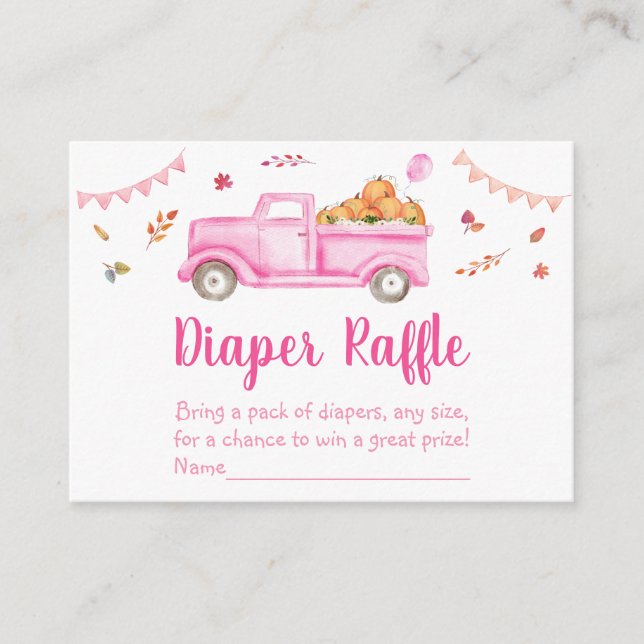 Pink Pumpkin Truck Baby Shower Diaper Raffle Enclosure Card (Front)