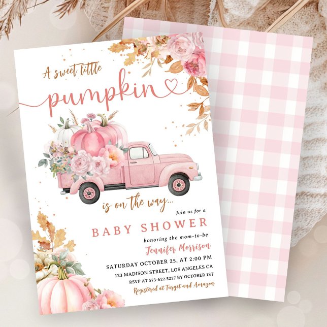 Pink Pumpkin Truck Baby Shower Girl Little Pimpkin Invitation (Creator Uploaded)