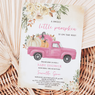 Pink Pumpkin Truck Baby Shower Invitation