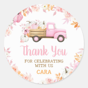Pink Pumpkin Truck Fall Birthday  Classic Round Sticker