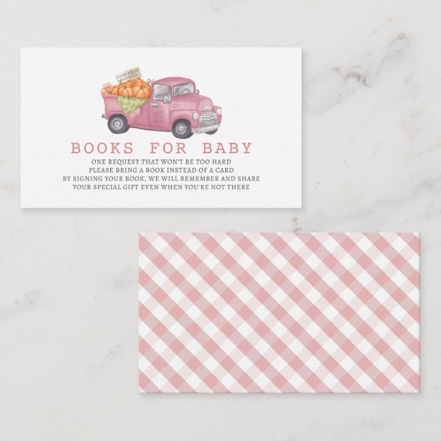 Pink Pumpkin Truck Gingham Books for Baby Enclosure Card (Front/Back)