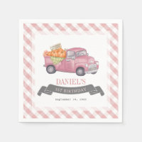 Pink Pumpkin Truck Gingham Girl 1st Birthday