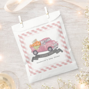 Pink Pumpkin Truck Gingham Girl Baby Shower Favour Bag