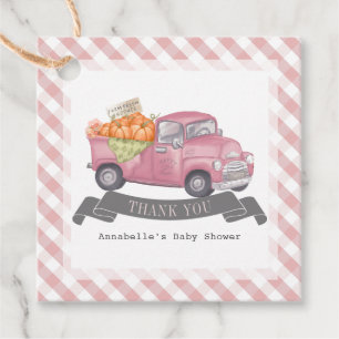 Pink Pumpkin Truck Gingham Girl Baby Shower Favour Tags