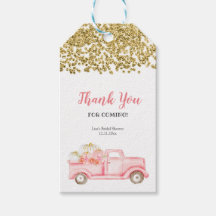 Pink Pumpkin Truck Gold Faux Thank You Tag
