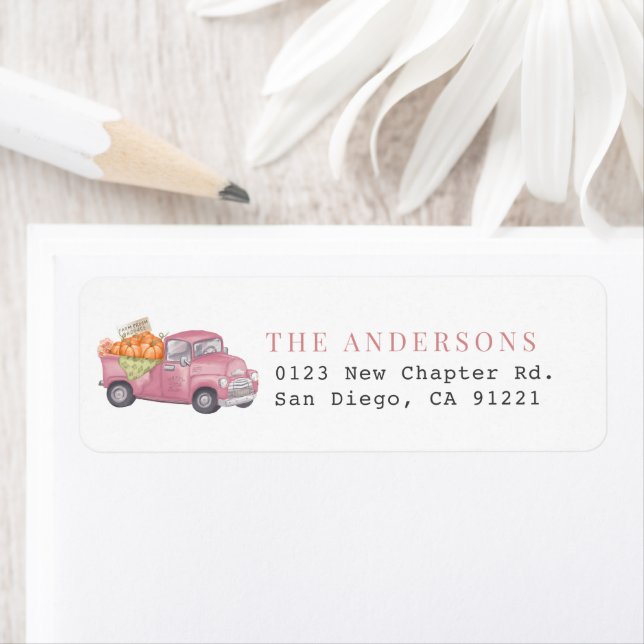Pink Pumpkin Truck Return Address Return Address Label (Insitu)