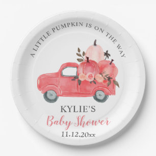 Pink Pumpkin Truck Roses   Baby Shower Paper Plate