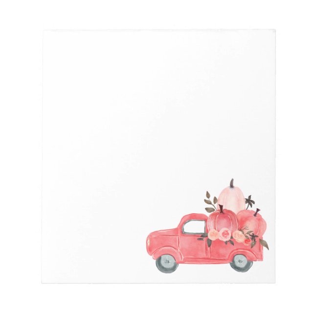 Pink Pumpkin Truck Roses Watercolor Notepad (Front)