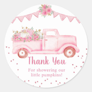 Pink Pumpkin Truck Twin Thank You Classic Round Sticker