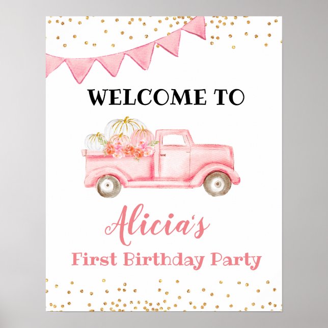 Pink pumpkin truck welcome sign (Front)