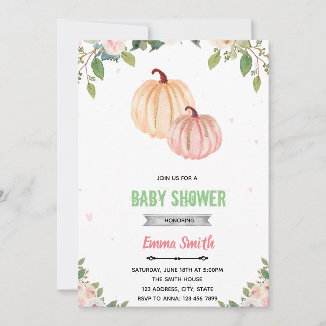 Pink pumpkin twins shower invitation (Front)