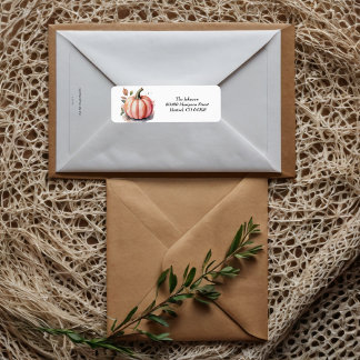 Pink Pumpkin Watercolor Boho Baby Boy Shower Return Address Label