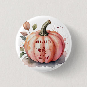 Pink Pumpkin Watercolor Boho Baby Girl Shower 3 Cm Round Badge