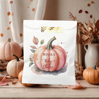 Pink Pumpkin Watercolor Boho Baby Girl Shower Favour Bag